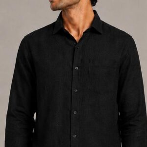 BLACK COTTON LINEN SHIRT